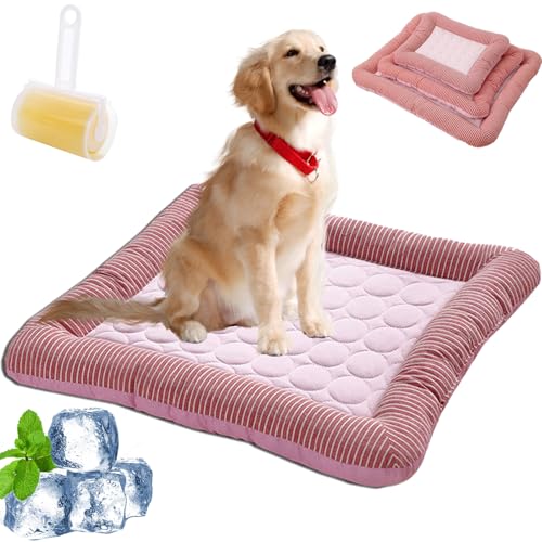 Coolcomfort - Premium Kühlmatte, Kühlmatte Für Den Sommer, Kühlendes Hundebett Mit Rand, rutschfest, Atmungsaktiv, Waschbares, Verschleißfest, Fur Kleine Mittlere Hunde Katzen (PINK,L-76 x 58 cm) von Snrtevu