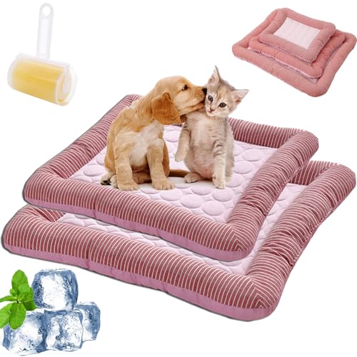 Coolcomfort - Premium Kühlmatte, Kühlmatte Für Den Sommer, Kühlendes Hundebett Mit Rand, rutschfest, Atmungsaktiv, Waschbares, Verschleißfest, Fur Kleine Mittlere Hunde Katzen (PINK,M+L) von Snrtevu