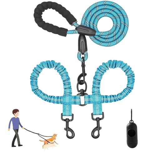 Heavy Duty Dog Leash with Shock Absorbing Bungee, Double Dog Lead for Walking 2 Dogs No Tangle, Two Point Control Dog Lead, Adjustable with Car Seatbelt for Walking and Traning (F) von Snrtevu