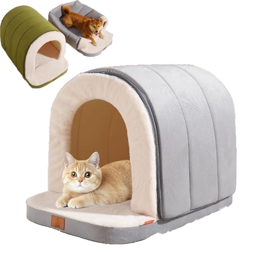 Höhlenstil Warmes Tiefschlaf Gemütliches Katzenhöhle Hundehütte, Hundehaus Für Drinnen Faltbar, Höhlen-Schlafkuschelhaus Für Katzen Und Hunde, Abnehmbar, Gemütlich Und Warm (L,Blue) von Snrtevu