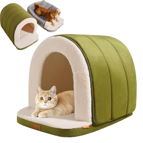 Höhlenstil Warmes Tiefschlaf Gemütliches Katzenhöhle Hundehütte, Hundehaus Für Drinnen Faltbar, Höhlen-Schlafkuschelhaus Für Katzen Und Hunde, Abnehmbar, Gemütlich Und Warm (S,Green) von Snrtevu
