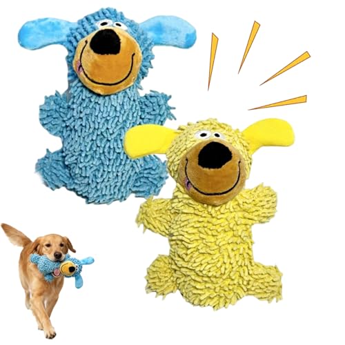 Ipawsplus Squeaky Dog Plush Toy, Squeaky Soft Dog Toys, Chenille Noodle Crinkly Chew Dog Toy, Interactive Pet Plush Toys for Small Medium Large Dogs Interactive Play Fun (Yellow+Blue) von Snrtevu