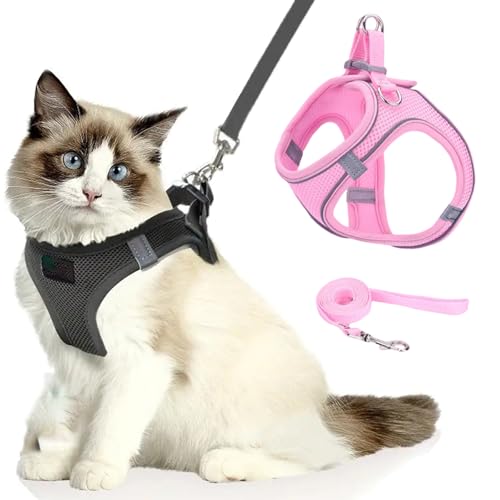 Katzengeschirr, Katzenleine Mit Geschirr füR Katzen, Atmungsaktive Bequemes Anti Ausbruch Geschirr für Katzen Mit Reflektierenden Streifen, Serenosole Catventure Katzen Leine (pink,M) von Snrtevu