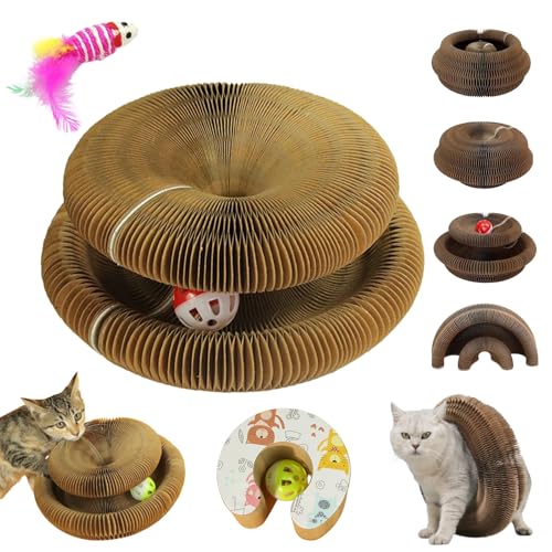 Katzenwirbel, Katzenwirbel Katzenliebling, Faltbar Langlebig Fangbox Katzen, kratzspielzeug für katzen Mit Glockenball, katzenspielzeug selbstbeschäftigung FüR Gegen Langeweile (A Weißer Katzenkopf) von Snrtevu