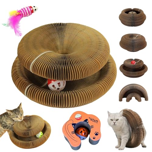 Katzenwirbel, Katzenwirbel Katzenliebling, Faltbar Langlebig Fangbox Katzen, kratzspielzeug für katzen Mit Glockenball, katzenspielzeug selbstbeschäftigung FüR Gegen Langeweile (B Blumenmuster) von Snrtevu