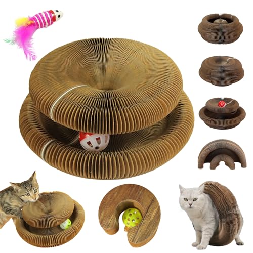Katzenwirbel, Katzenwirbel Katzenliebling, Faltbar Langlebig Fangbox Katzen, kratzspielzeug für katzen Mit Glockenball, katzenspielzeug selbstbeschäftigung FüR Gegen Langeweile (C Holzmaserung) von Snrtevu