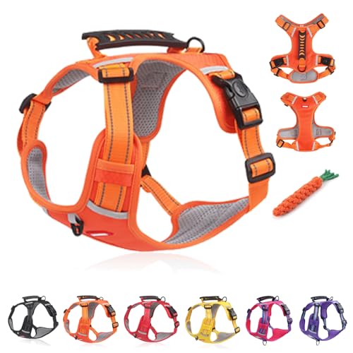 Kein Zug-Hundegeschirr FüR Haustiere, Atmungsaktives Und ExplosionsgeschüTztes Haustiergeschirr, Breathable & Soft Chest Harness Reflective, for Dogs Walking Running Train (A Orange,L) von Snrtevu