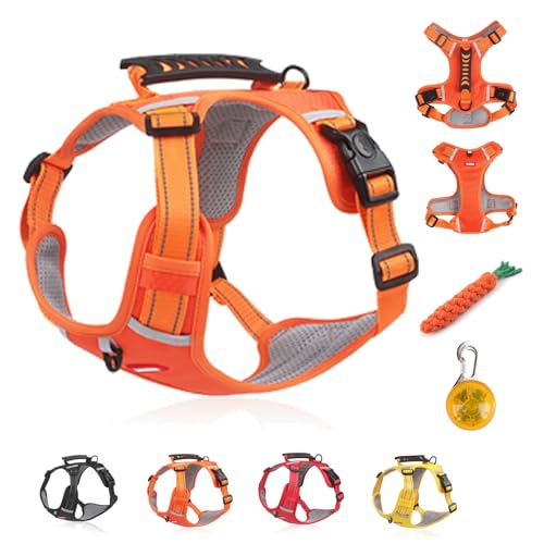 Kein Zug-Hundegeschirr FüR Haustiere, Atmungsaktives Und ExplosionsgeschüTztes Haustiergeschirr, Breathable & Soft Chest Harness Reflective, for Dogs Walking Running Train (B Orange,L) von Snrtevu