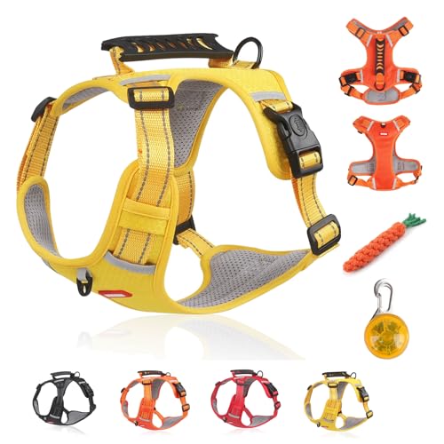 Kein Zug-Hundegeschirr FüR Haustiere, Atmungsaktives Und ExplosionsgeschüTztes Haustiergeschirr, Breathable & Soft Chest Harness Reflective, for Dogs Walking Running Train (B Yellow,L) von Snrtevu