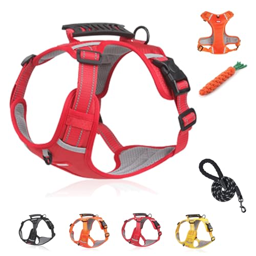 Kein Zug-Hundegeschirr FüR Haustiere, Atmungsaktives Und ExplosionsgeschüTztes Haustiergeschirr, Breathable & Soft Chest Harness Reflective, for Dogs Walking Running Train (C Red,M) von Snrtevu