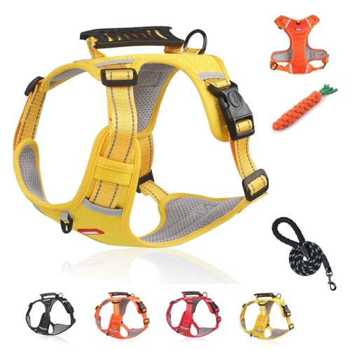 Kein Zug-Hundegeschirr FüR Haustiere, Atmungsaktives Und ExplosionsgeschüTztes Haustiergeschirr, Breathable & Soft Chest Harness Reflective, for Dogs Walking Running Train (C Yellow,S) von Snrtevu