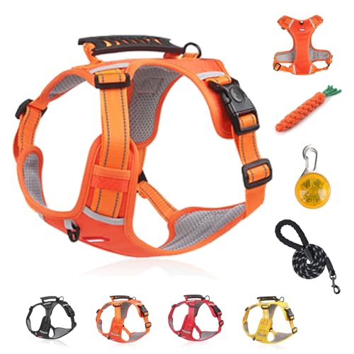 Kein Zug-Hundegeschirr FüR Haustiere, Atmungsaktives Und ExplosionsgeschüTztes Haustiergeschirr, Breathable & Soft Chest Harness Reflective, for Dogs Walking Running Train (D Orange,M) von Snrtevu