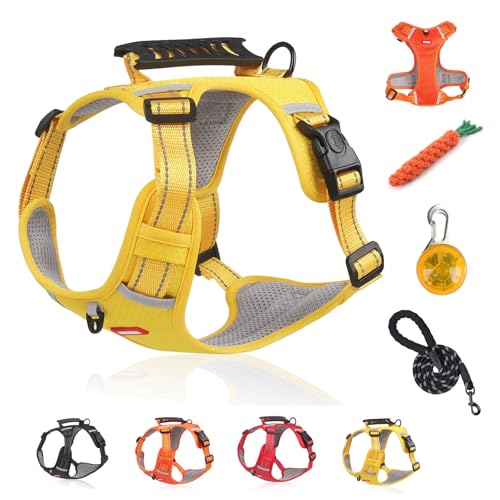 Kein Zug-Hundegeschirr FüR Haustiere, Atmungsaktives Und ExplosionsgeschüTztes Haustiergeschirr, Breathable & Soft Chest Harness Reflective, for Dogs Walking Running Train (D Yellow,XS) von Snrtevu
