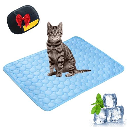 Kittinis Premium Kühlmatte Mit Eisseide, Kühlmatte für Hunde XXL, Kühlmatte Katze Kratzfest Ohne Gel, für Gartenbett, Haus und Autositz (Blau,XL(150 * 100ML)) von Snrtevu