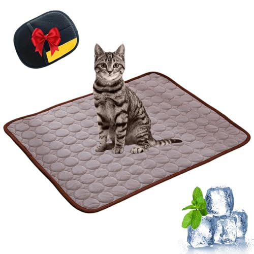 Kittinis Premium Kühlmatte Mit Eisseide, Kühlmatte für Hunde XXL, Kühlmatte Katze Kratzfest Ohne Gel, für Gartenbett, Haus und Autositz (Braun,M(70 * 50CM)) von Snrtevu