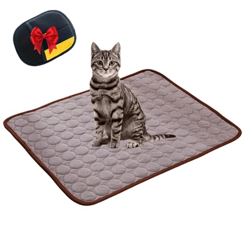 Kittinis Premium Kühlmatte Mit Eisseide, Kühlmatte für Hunde XXL, Kühlmatte Katze Kratzfest Ohne Gel, für Gartenbett, Haus und Autositz (Braun,XL(150 * 100ML)) von Snrtevu