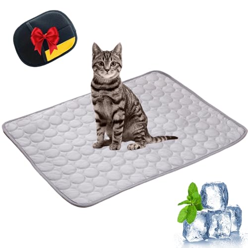 Kittinis Premium Kühlmatte Mit Eisseide, Kühlmatte für Hunde XXL, Kühlmatte Katze Kratzfest Ohne Gel, für Gartenbett, Haus und Autositz (Grau,M(70 * 50CM)) von Snrtevu
