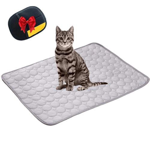 Kittinis Premium Kühlmatte Mit Eisseide, Kühlmatte für Hunde XXL, Kühlmatte Katze Kratzfest Ohne Gel, für Gartenbett, Haus und Autositz (Grau,XL(150 * 100ML)) von Snrtevu