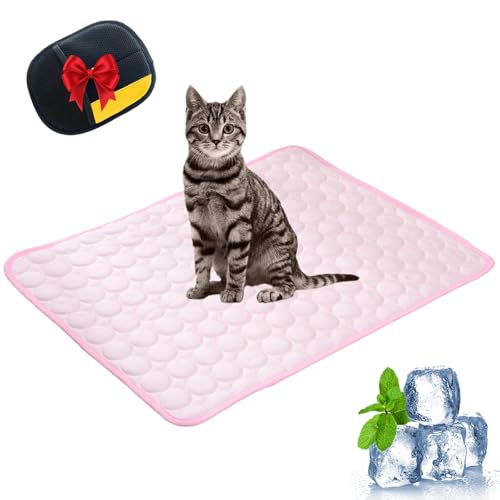 Kittinis Premium Kühlmatte Mit Eisseide, Kühlmatte für Hunde XXL, Kühlmatte Katze Kratzfest Ohne Gel, für Gartenbett, Haus und Autositz (Rosa,L(100 * 70CM)) von Snrtevu