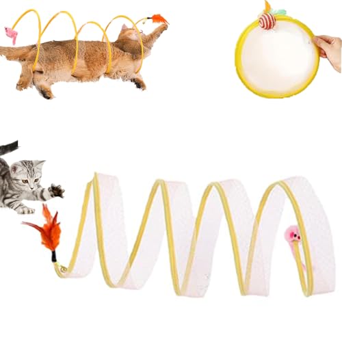 KittyMaze - Faltbarer Katzentunnel mit integrierten Spielzeugen, Katzenspielzeug Spirale, katzentunnel, Folded S Katzen Tunnel Spielzeug Mit Federspielzeug und Spielzeugmäuse (Stil-2) von Snrtevu