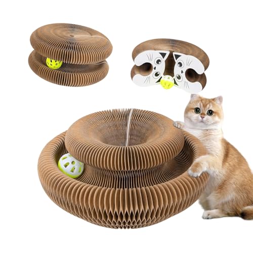Kratzkokon, Foldable Convenient Tragbare Pet Cat Scratch Board, Intelligenzspielzeug für Katzen, Faltbares Akkordeon-Katzenwirbel mit Ball (B#) von Snrtevu