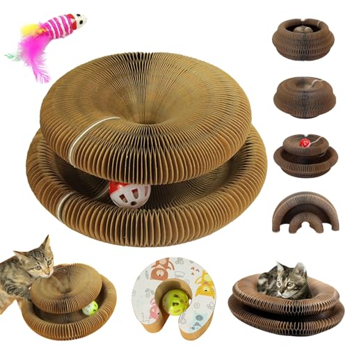 Kratzkokon, Katzenwirbel, Tragbare Pet Cat Scratch Board, Faltbar Langlebig Fangbox Katzen, Kratzspielzeug FüR Katzen Mit Glockenball, Katzenspielzeug Intelligenz (A Weißer Katzenkopf) von Snrtevu