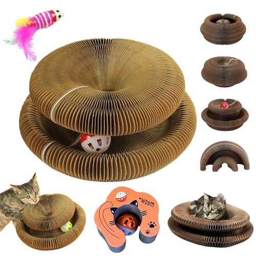 Kratzkokon, Katzenwirbel, Tragbare Pet Cat Scratch Board, Faltbar Langlebig Fangbox Katzen, Kratzspielzeug FüR Katzen Mit Glockenball, Katzenspielzeug Intelligenz (B Blumenmuster) von Snrtevu