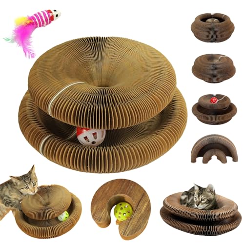 Kratzkokon, Katzenwirbel, Tragbare Pet Cat Scratch Board, Faltbar Langlebig Fangbox Katzen, Kratzspielzeug FüR Katzen Mit Glockenball, Katzenspielzeug Intelligenz (C Holzmaserung) von Snrtevu