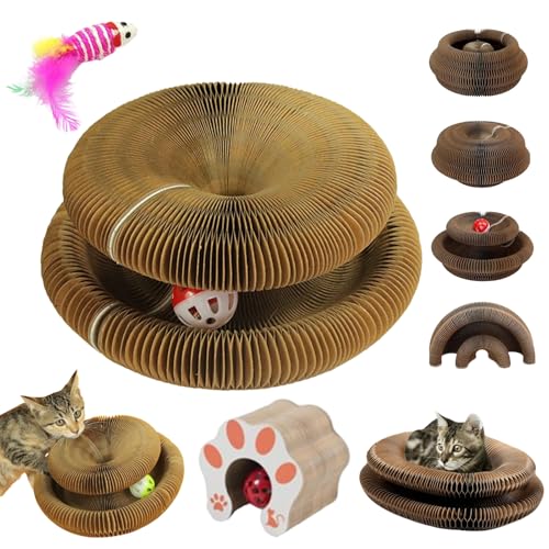 Kratzkokon, Katzenwirbel, Tragbare Pet Cat Scratch Board, Faltbar Langlebig Fangbox Katzen, Kratzspielzeug FüR Katzen Mit Glockenball, Katzenspielzeug Intelligenz (D Katzenpfotenmuster) von Snrtevu