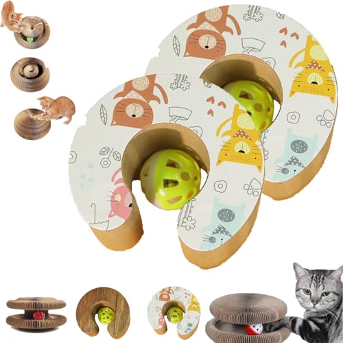 Kratzkokon, Neueste Tragbare Pet Cat Scratch Board, Faltbares Katzenspielzeug Für Kratzen, Spielen, Jagen Und Ausruhen, Mit Ball, Junge Katze, Widerstandsfähig, Reversibel (STIE-2,2PCS) von Snrtevu