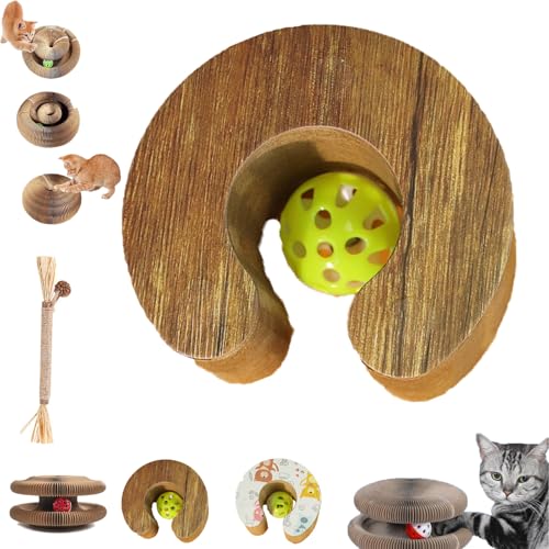 Kratzkokon, Neueste Tragbare Pet Cat Scratch Board, Faltbares Katzenspielzeug Für Kratzen, Spielen, Jagen Und Ausruhen, Mit Ball, Junge Katze, Widerstandsfähig, Reversibel (STIE-3,1PC) von Snrtevu