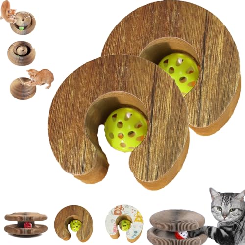 Kratzkokon, Neueste Tragbare Pet Cat Scratch Board, Faltbares Katzenspielzeug Für Kratzen, Spielen, Jagen Und Ausruhen, Mit Ball, Junge Katze, Widerstandsfähig, Reversibel (STIE-3,2PCS) von Snrtevu