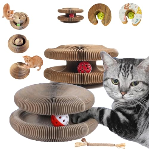 Kratzkokon, Neueste Tragbare Pet Cat Scratch Board, Faltbares Katzenspielzeug Für Kratzen, Spielen, Jagen Und Ausruhen, Mit Ball, Junge Katze, Widerstandsfähig, Reversibel (Stil-1,2PCS) von Snrtevu