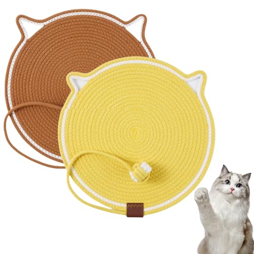 Kratzwunden, Kratzunterlage Katzen, Katzenbett mit Kratzmatte 2 und 1, Handgewebte, katzenförmige Ganzjahres-Hundeschlafmatte und Katzenkratzmatte (Braun+Gelb) von Snrtevu