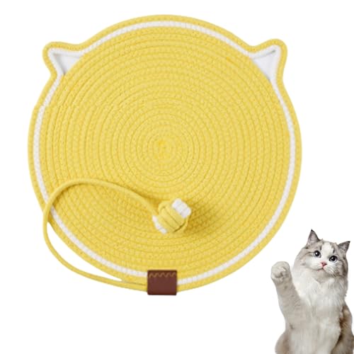 Kratzwunden, Kratzunterlage Katzen, Katzenbett mit Kratzmatte 2 und 1, Handgewebte, katzenförmige Ganzjahres-Hundeschlafmatte und Katzenkratzmatte (Gelb) von Snrtevu