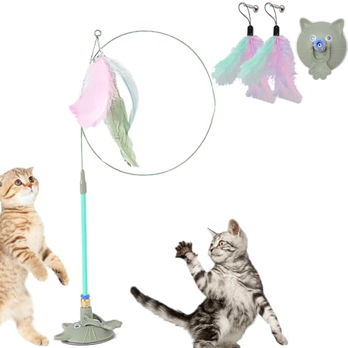Meowmastery Toy, Katzenangel Stabil Und Lang Mit Saugnapf, Katzen Angel Spielzeug Feder Mit Federn, Cat Toy Wand Suction Base for Exercise, Boredom Buster (1PC-1) von Snrtevu