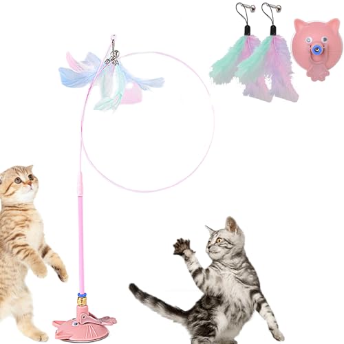 Meowmastery Toy, Katzenangel Stabil Und Lang Mit Saugnapf, Katzen Angel Spielzeug Feder Mit Federn, Cat Toy Wand Suction Base for Exercise, Boredom Buster (1PC-2) von Snrtevu