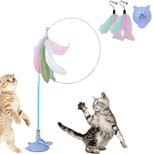 Meowmastery Toy, Katzenangel Stabil Und Lang Mit Saugnapf, Katzen Angel Spielzeug Feder Mit Federn, Cat Toy Wand Suction Base for Exercise, Boredom Buster (1PC-4) von Snrtevu