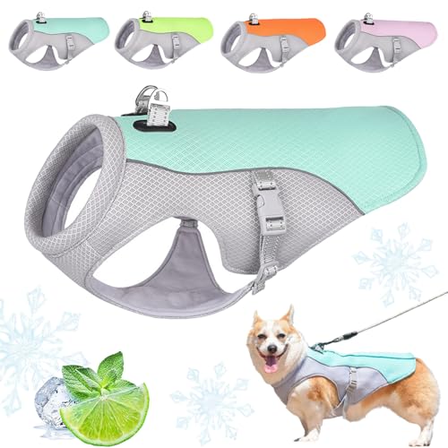Monelia KüHlweste, KüHlweste Hund Klein, KüHlhalsband FüR Hunde Mit Reflektierender Streifenposition, Atmungsaktives Mesh Verstellbarer FüR AktivitäTen DraußEn, Wandern, Training (Blau,2XL) von Snrtevu