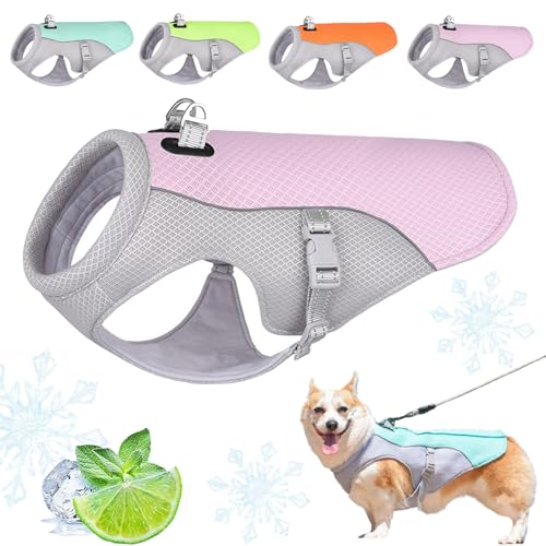 Monelia KüHlweste, KüHlweste Hund Klein, KüHlhalsband FüR Hunde Mit Reflektierender Streifenposition, Atmungsaktives Mesh Verstellbarer FüR AktivitäTen DraußEn, Wandern, Training (Rosa,L) von Snrtevu
