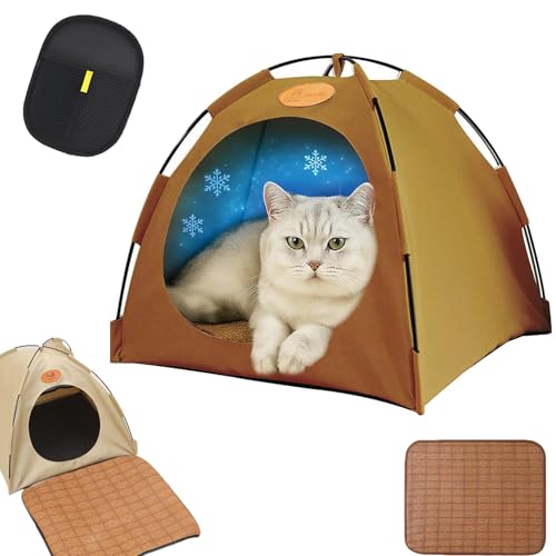 Pfoten-bedarf Premium Katzen Kühlzelt, leicht & tragbar Kühlzelt für Katzen, Katzenzelt Outdoor Indoor, waschbar, flexibel aufstellbar, offenes Design Sorgen für angenehme Temperatur (Brown,M) von Snrtevu