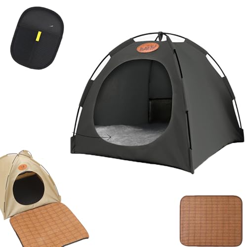 Pfoten-bedarf Premium Katzen Kühlzelt, leicht & tragbar Kühlzelt für Katzen, Katzenzelt Outdoor Indoor, waschbar, flexibel aufstellbar, offenes Design Sorgen für angenehme Temperatur (Grey,S) von Snrtevu