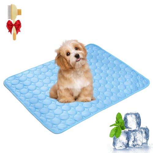 Pfotenfrost Matte, Pfotenfrost Matte für Katzen, Eiskühler Stoff, Schützt Deinen Hund Vor Überhitzung, für Gartenbett, Haus und Autositz (Blau, M(70 * 55cm)) von Snrtevu