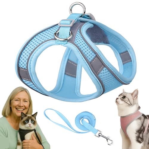 Serenosole Katzengeschirr, Katzengeschirr Mit Leine Ausbruchsicher, Atmungsaktive Bequemes, Mit Reflektierenden Streifen, Geeignet FüR Katzen Und Hunde (Blau,M) von Snrtevu