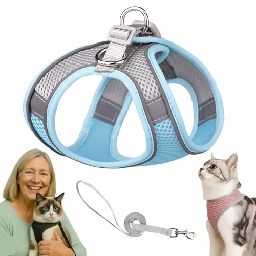 Serenosole Katzengeschirr, Katzengeschirr Mit Leine Ausbruchsicher, Atmungsaktive Bequemes, Mit Reflektierenden Streifen, Geeignet FüR Katzen Und Hunde (Blau-Grau,L) von Snrtevu