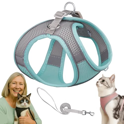 Serenosole Katzengeschirr, Katzengeschirr Mit Leine Ausbruchsicher, Atmungsaktive Bequemes, Mit Reflektierenden Streifen, Geeignet FüR Katzen Und Hunde (Mintgrün,L) von Snrtevu