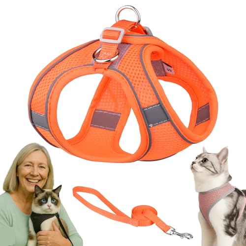 Serenosole Katzengeschirr, Katzengeschirr Mit Leine Ausbruchsicher, Atmungsaktive Bequemes, Mit Reflektierenden Streifen, Geeignet FüR Katzen Und Hunde (Orange,S) von Snrtevu