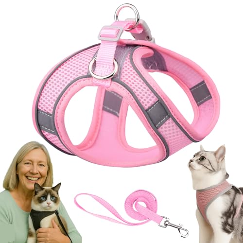 Serenosole Katzengeschirr, Katzengeschirr Mit Leine Ausbruchsicher, Atmungsaktive Bequemes, Mit Reflektierenden Streifen, Geeignet FüR Katzen Und Hunde (Pink,L) von Snrtevu