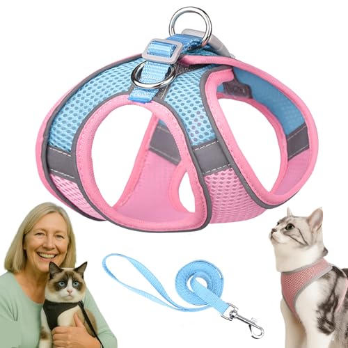 Serenosole Katzengeschirr, Katzengeschirr Mit Leine Ausbruchsicher, Atmungsaktive Bequemes, Mit Reflektierenden Streifen, Geeignet FüR Katzen Und Hunde (Puderblau,S) von Snrtevu