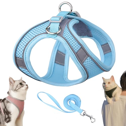Serenosole Stimulicat Katzengeschirr, Katzengeschirr Mit Leine Ausbruchsicher, Atmungsaktive Bequemes, Mit Reflektierenden Streifen, Geeignet FüR Katzen (Blau,M) von Snrtevu